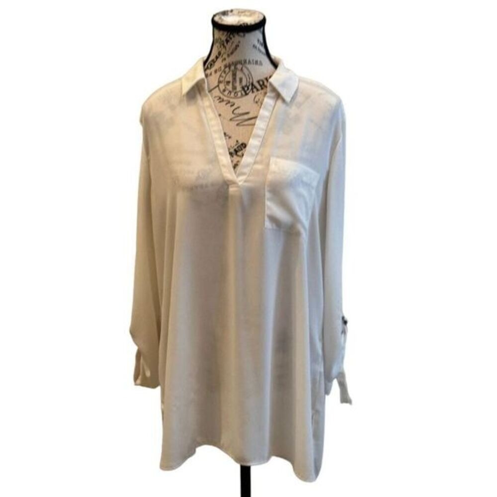 Cream Semi Sheer Tunic D Ring Accent | Yessica | Large‎ #0188